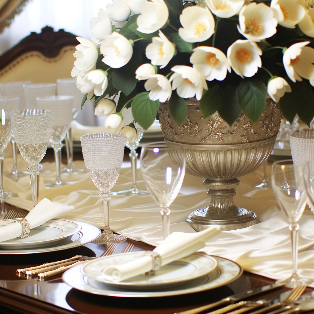Elegant table setting for a party with white flowers